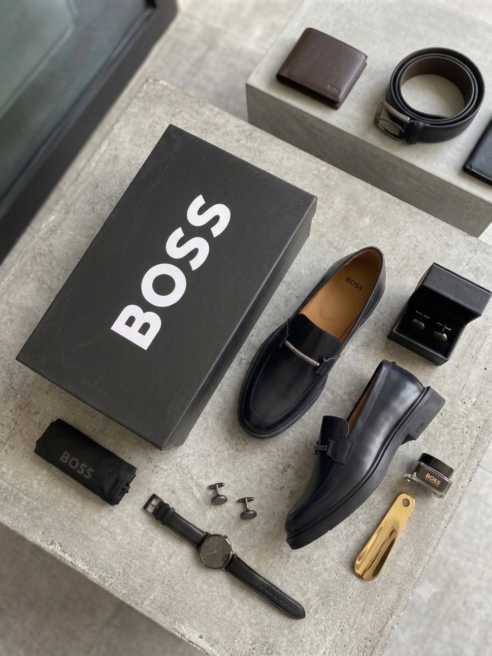 Boss Black Leather Bit Loafers